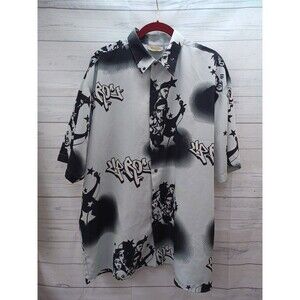 Up Roc Y2K Street Hip Hop Graffiti Button Up shirt XL Rap Short Sleeve